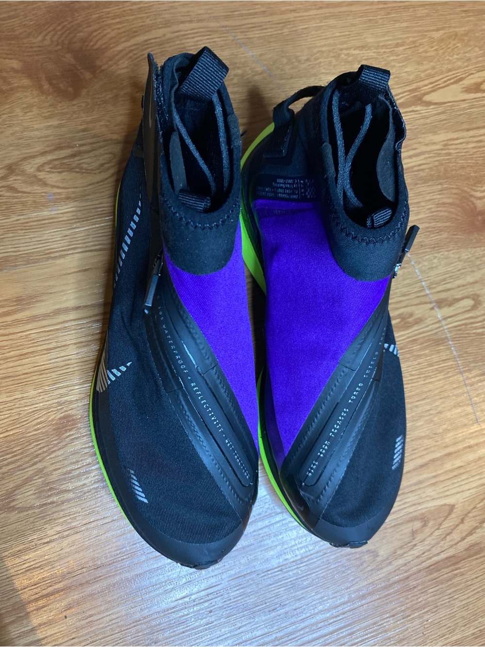 Nike Black and Purple Athletic Sneakers with Neon Green Accent